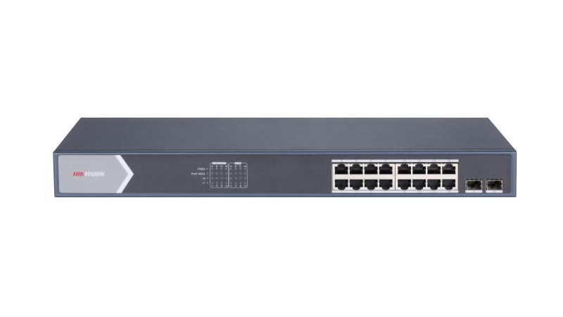 Switch PoE Hikvision DS-3E0518P-E/M – 16 Puertos Gigabit + 2 SFP 125W