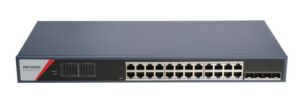 Switch Administrable Hikvision 24 Puertos PoE+ Gigabit 370W con Fibra Óptica