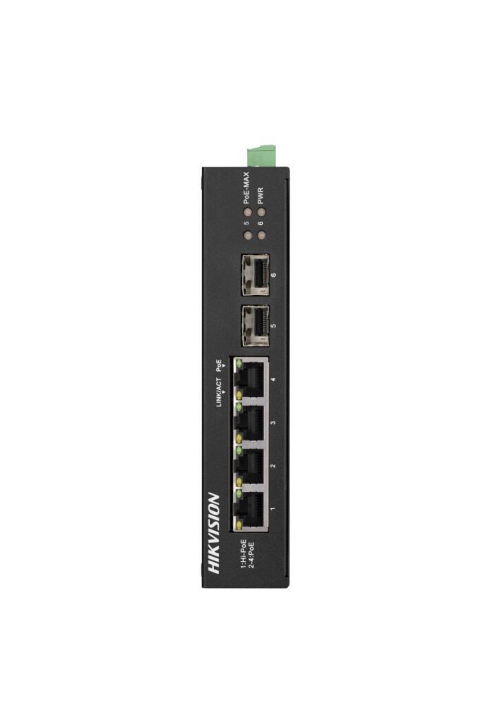 Switch Industrial Hi-PoE 4 Puertos Gigabit con Fibra Hikvision DS-3T0506HP-E/HS