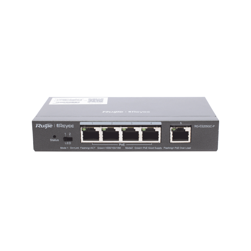 Switch Ruijie RG-ES205GC-P – 5 Puertos Gigabit PoE Cloud Managed 54W