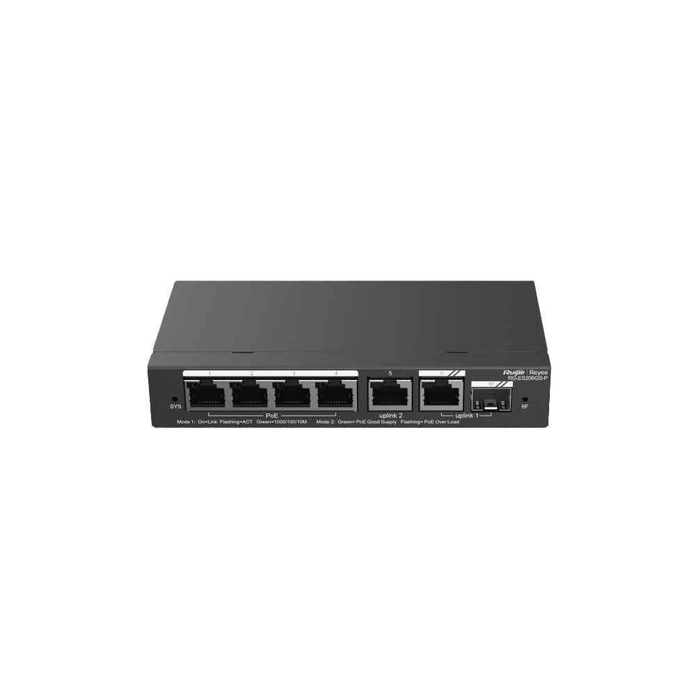 RG-ES206GS-P: Switch PoE 6 Puertos Gigabit Cloud Managed | Ruijie Reyee