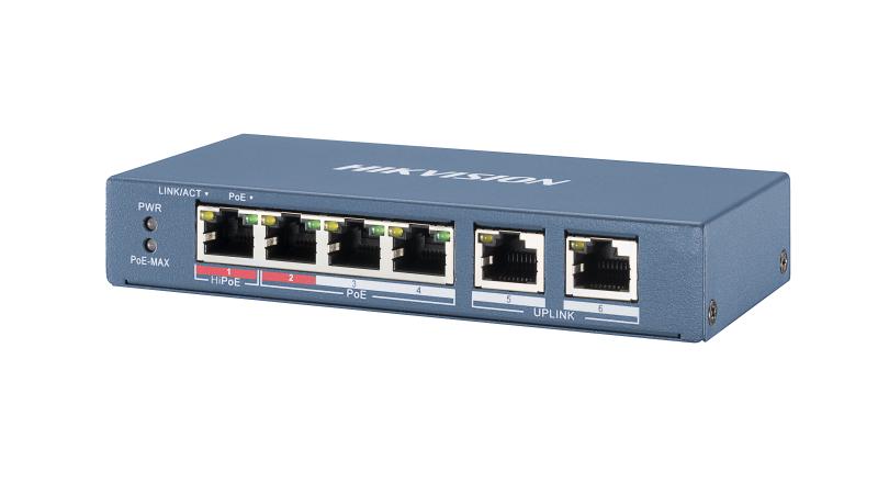 Switch Hi-PoE Hikvision DS-3E0106HP-E 4 Puertos 10/100 Mbps No Administrable 60 W