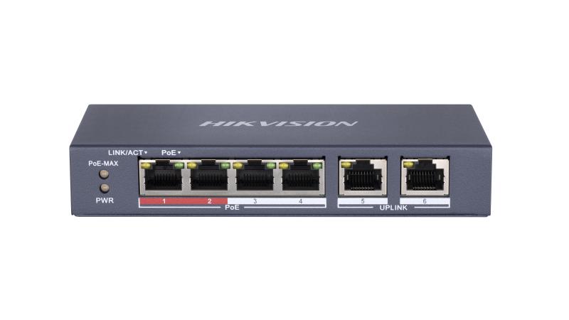 Switch PoE Hikvision DS-3E0106P-E/M 4 Puertos No Administrable