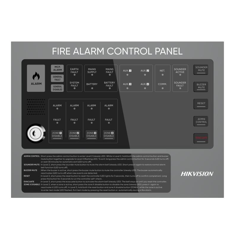 Panel de Alarma contra Incendios Convencional Hikvision HF-C104 de 4 Zonas